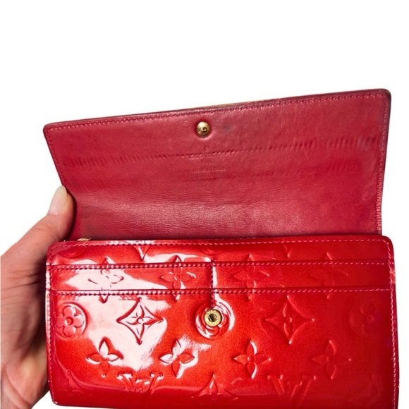 Louis Vuitton Candy Apple Red Patent Leather Vernis Wallet with Chain